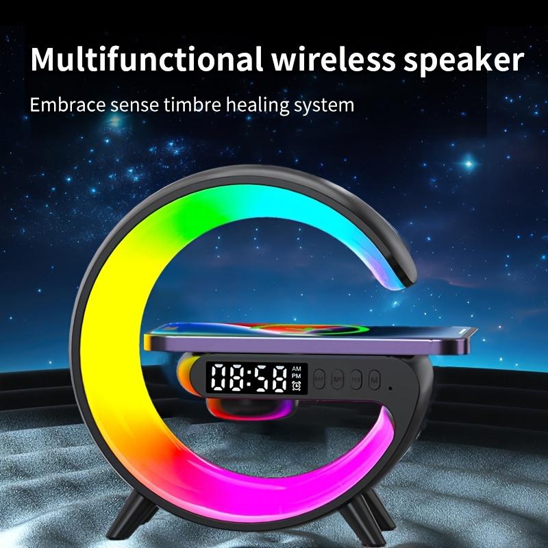 Wireless Speaker Rhythm RGB Light Bar Smart Light Sunrise Alarm Clock Wake Up Light Alarm for Bedroom Dimmable Table Lamp with Fast Wireless Charger Alarm for Heavy Sleeping Adults Bedroom, Dorm, Gift