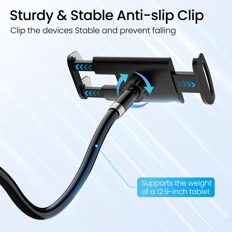 Tablet Stand Holder Kindle Stand Holder with Anti-slip Clip, Multifunction Gooseneck Flexible Long Arm, Handsfree Phone Holder for Bed Couch Reading, Compatible with 4.7-13inch iPhone iPad Kindle Tablet Accessories Accessory