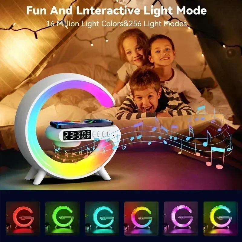 Multifunction Wireless Charger Pad Stand Speaker TF RGB Night Light 15W Fast Charging Station for iPhone Samsung Xiaomi Huawei Cable Card