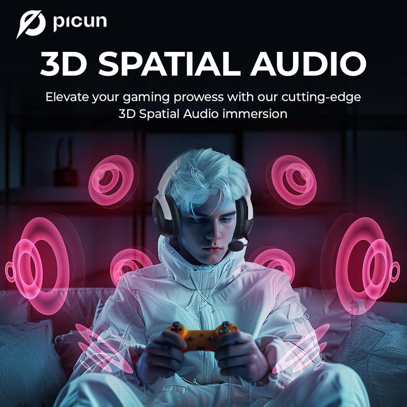 [Jingle Deals, Joyful Sounds]Picun G3 Wireless Gaming Headset 2.4GHz Version, Low Latency 53mm 3D Spatial Audio ENC Microphone, HD Talking Bluetooth Headset for Gamers PC PS5 game headphone ,Earbud Electronic