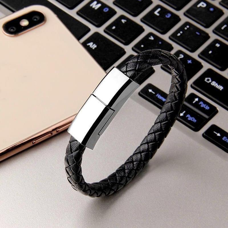 Fashionable USB Charging Bracelet Cable, Durable Double Braided Design Wrist Data Charging Cable, Suitable for iPhone & Type-C Devices