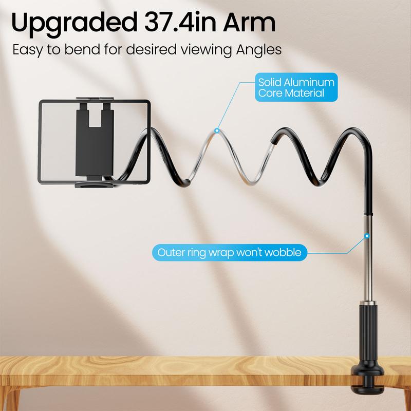 Tablet Stand Holder Kindle Stand Holder with Anti-slip Clip, Multifunction Gooseneck Flexible Long Arm, Handsfree Phone Holder for Bed Couch Reading, Compatible with 4.7-13inch iPhone iPad Kindle Tablet Accessories Accessory