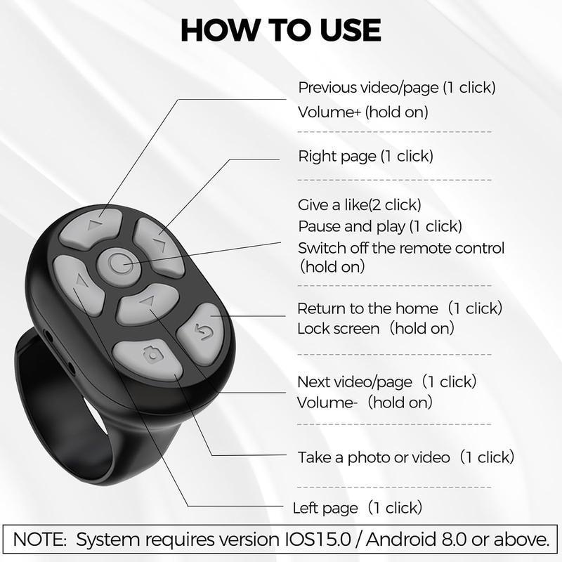 Wireless Remote Control with Digital Display, USB Rechargeable 7 Keys Scroll Ring Clicker for Cell Phone Camera Video Shutter Selfie Button, Wireless Finger Page Turner Remote for iOS 15.0 Android 8.0