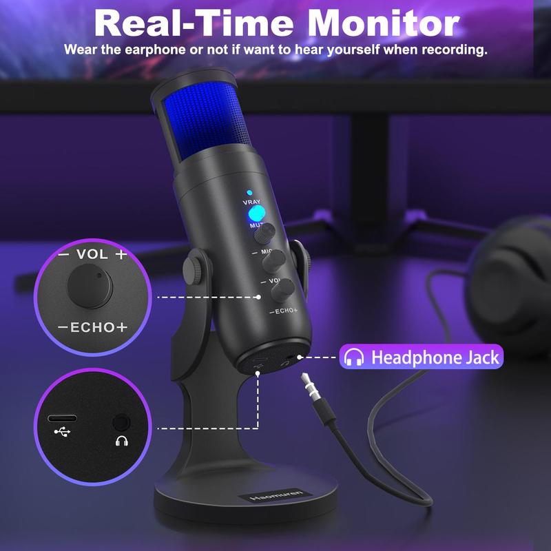 Protable USB Gaming Microphone, 1 Set RGB Light Effect Wireless Microphone, Wireless Microphone Suitable for Recording, Games, Meetings, Karaoke