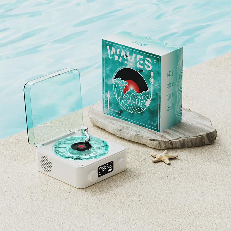 Waves vintage vinyl player Multifunctional White noise bluetooth speaker with adjustble Atmosphere light RGB lighting-audio wireless Festival gifts Getting close to nature and adding color to life Smartphone