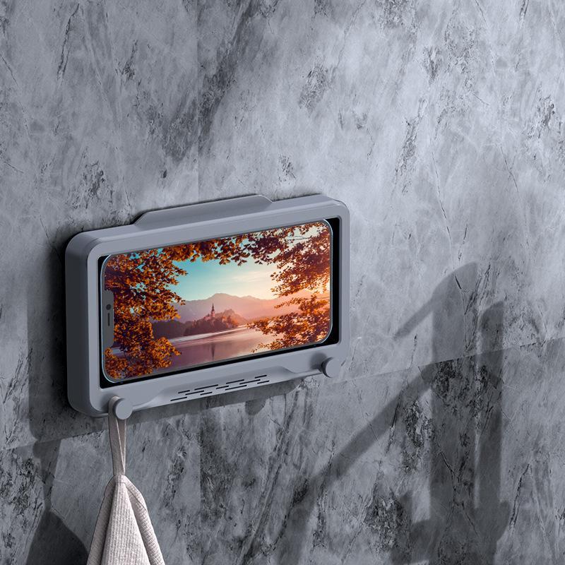 Adjustable Wall Mounted Shower Phone Holder, 1 Count Waterproof Anti Fog Touch Screen Phone Holder, Fall Essentials, Home Organizer For Bathroom Bathtub Kitchen, 2024 Storage Organizer