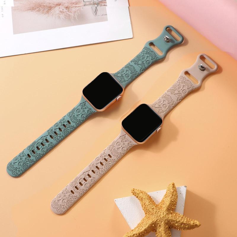 Fashion Skull Pattern Watch Band (Band Only), Soft Silicone Sport Wristband Replacement Band, Wearable Accessories Compatible with iWatch Ultra 1 2 Series SE 9 8 7 6 5 4 3 2 1