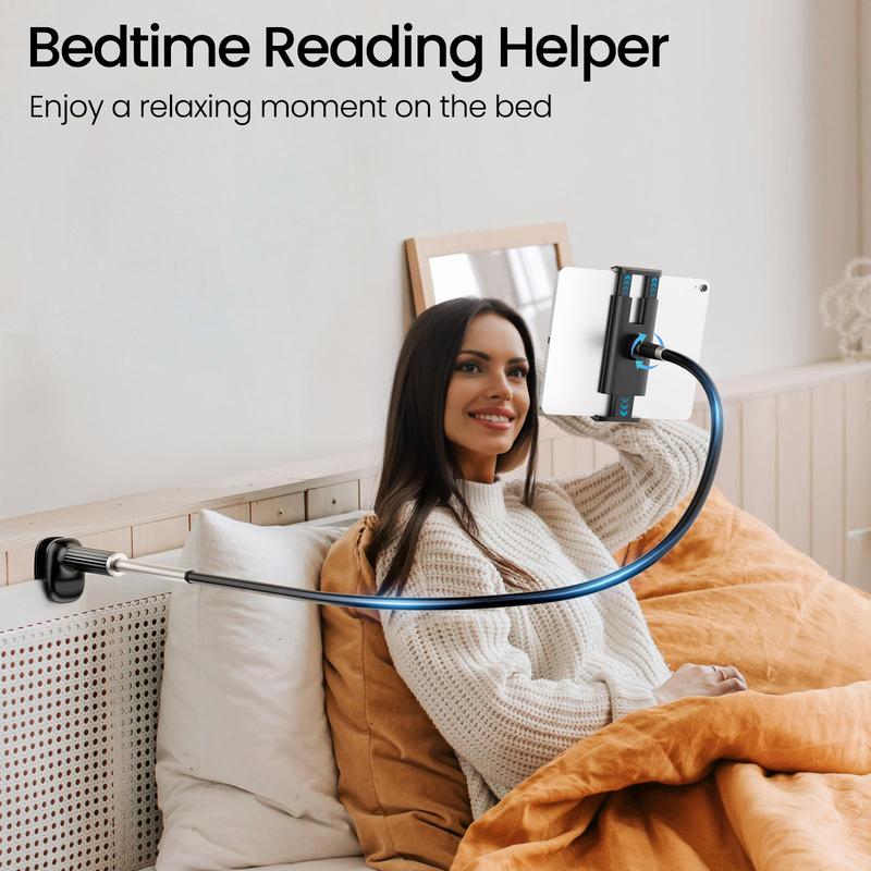 Tablet Stand Holder Kindle Stand Holder with Anti-slip Clip, Multifunction Gooseneck Flexible Long Arm, Handsfree Phone Holder for Bed Couch Reading, Compatible with 4.7-13inch iPhone iPad Kindle Tablet Accessories Accessory