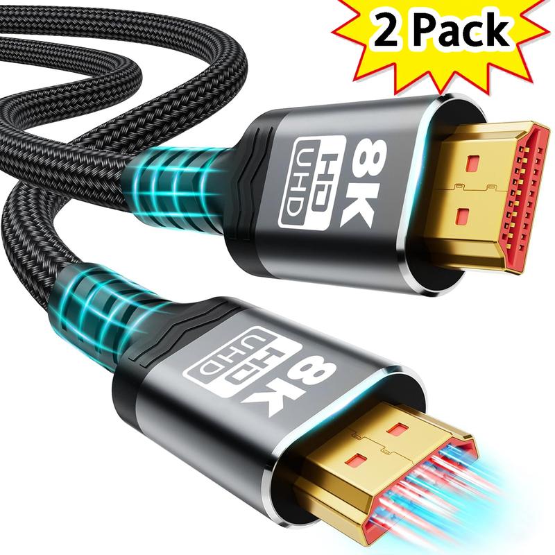 10K 8K HDMI Cable 2.1, 2Pack 3.3FT HDMI Cable, Ultra High Speed HDMI Cable Braided Cord 48Gbps, 8K@60Hz  4K@120Hz (3.3feet-2Pack)