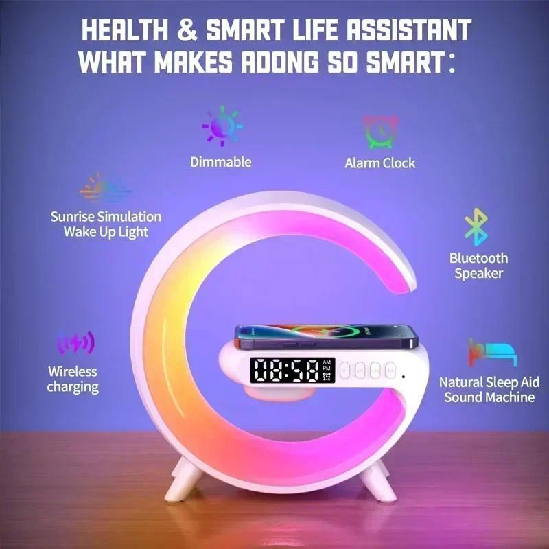 Multifunction Wireless Charger Pad Stand Speaker TF RGB Night Light 15W Fast Charging Station for iPhone Samsung Xiaomi Huawei Cable Card