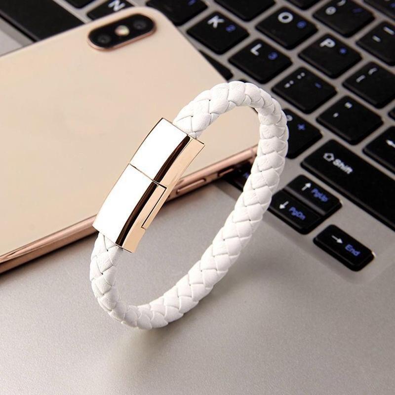 Fashionable USB Charging Bracelet Cable, Durable Double Braided Design Wrist Data Charging Cable, Suitable for iPhone & Type-C Devices