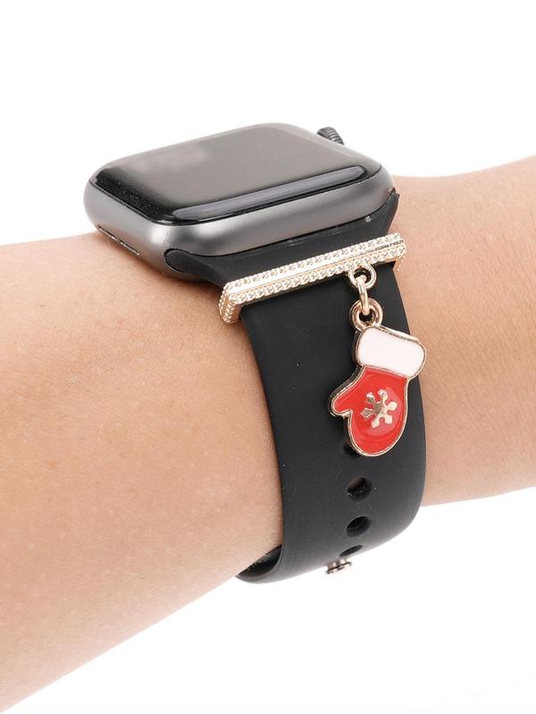 Christmas Themed Cartoon Red Gloves Charms, Fashionable Accessories for Apple Watch, Trendy Watch Accessories for Women