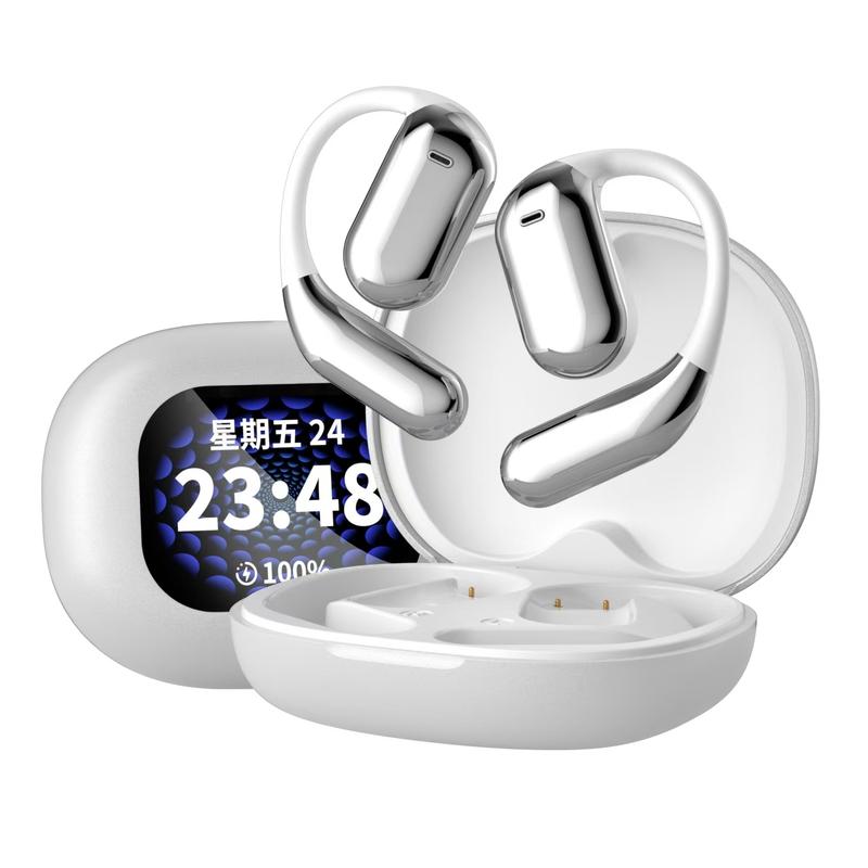 Hot-selling ear-hanging AI intelligent real-time translation Bluetooth headset with noise reduction LED color screen touch control