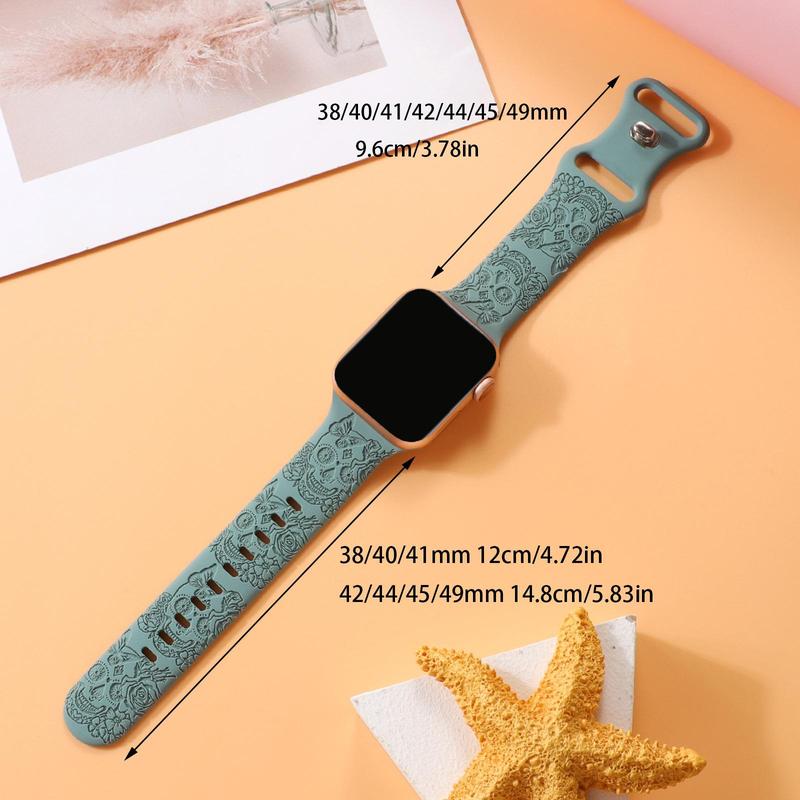 Fashion Skull Pattern Watch Band (Band Only), Soft Silicone Sport Wristband Replacement Band, Wearable Accessories Compatible with iWatch Ultra 1 2 Series SE 9 8 7 6 5 4 3 2 1