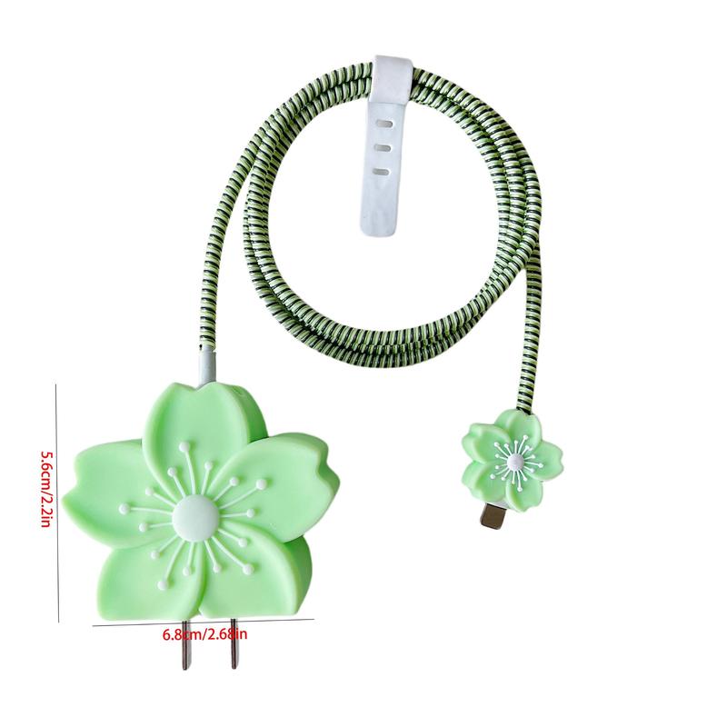 Cute Begonia Flower Pattern Charger & Data Cable Protective Case, Decorative Charger & Data Cable Protector Cover, Compatible with Apple 20W Fast Charger