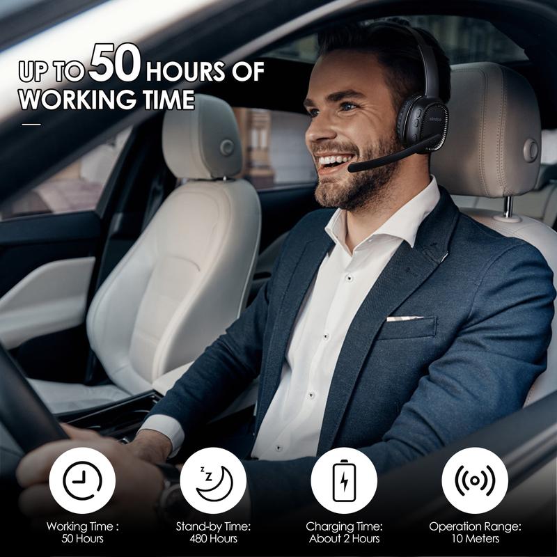 Siindoo Trucker Bluetooth Headphones with Microphone Noise Canceling Wireless On Ear Headset,Call Center Headphone Hands Free Headset For Office Home