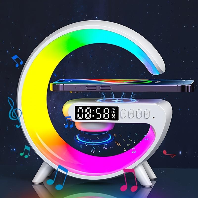 Wireless Speaker Rhythm RGB Light Bar Smart Light Sunrise Alarm Clock Wake Up Light Alarm for Bedroom Dimmable Table Lamp with Fast Wireless Charger Alarm for Heavy Sleeping Adults Bedroom, Dorm, Gift