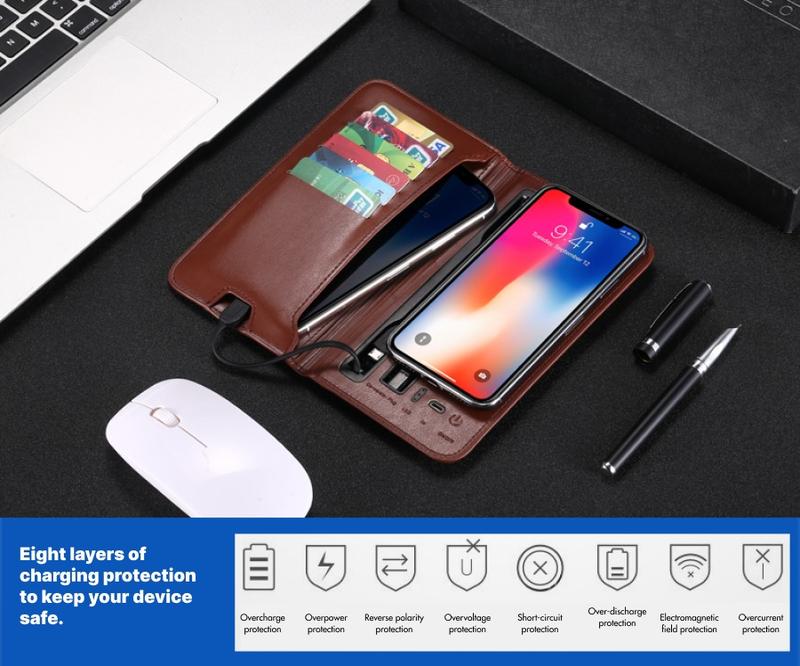 Wireless Charging wallet,built-in powerbank,For smartphone battery life,complete all the functions of a regular wallet,perfect as a Christmas gift power bank