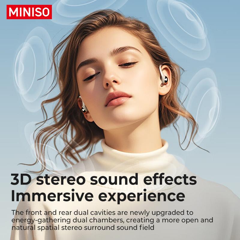 MINISO X81 Open-Ear Wireless Bluetooth Headset - Ear-Hook Sports Earphones with Noise Reduction, Waterproof, Hi-Fi Sound, and Stylish Bag Design, Featuring Mic and Air Conduction Audio Technology