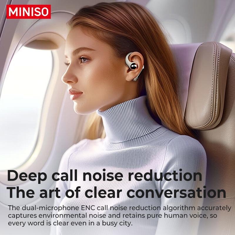 MINISO X81 Open-Ear Wireless Bluetooth Headset - Ear-Hook Sports Earphones with Noise Reduction, Waterproof, Hi-Fi Sound, and Stylish Bag Design, Featuring Mic and Air Conduction Audio Technology