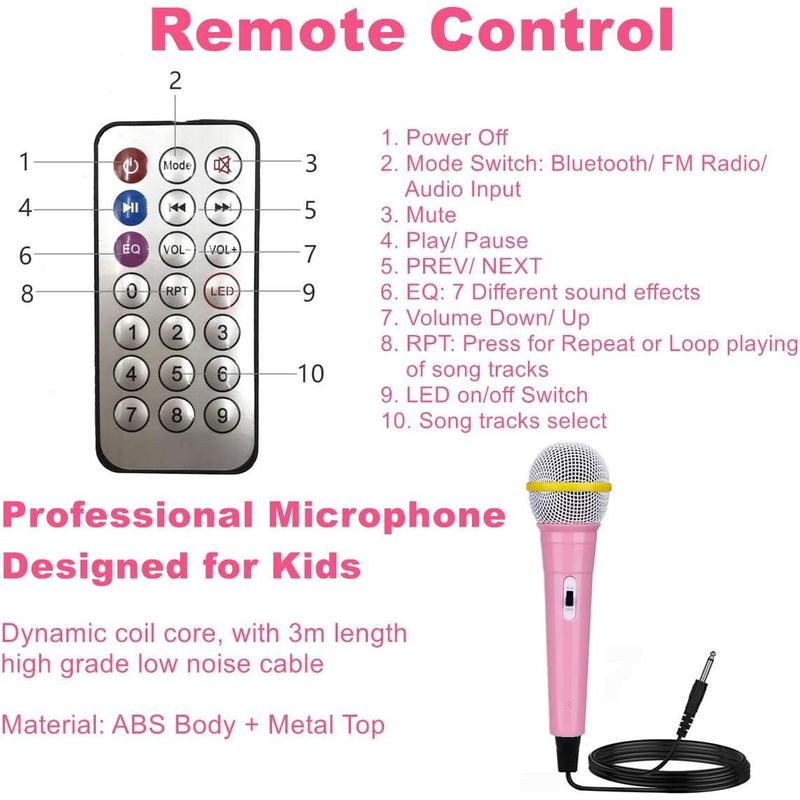 Karaoke Machine with 2 Microphones,  Remote Control Portable Karaoke Music MP3 Player Loudspeaker with Microphones for  Adults Home Party (Pink)