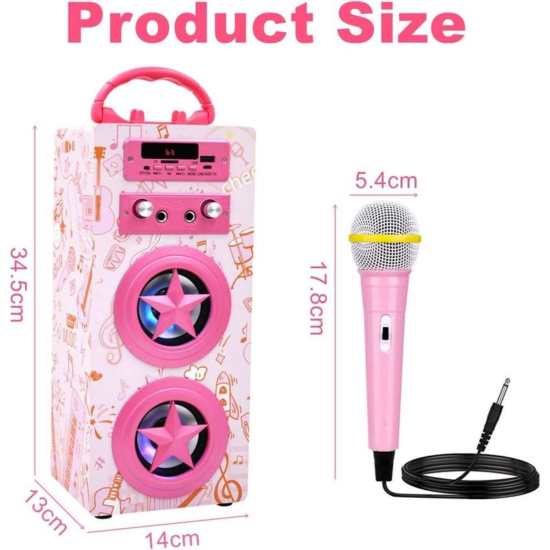 Karaoke Machine with 2 Microphones,  Remote Control Portable Karaoke Music MP3 Player Loudspeaker with Microphones for  Adults Home Party (Pink)