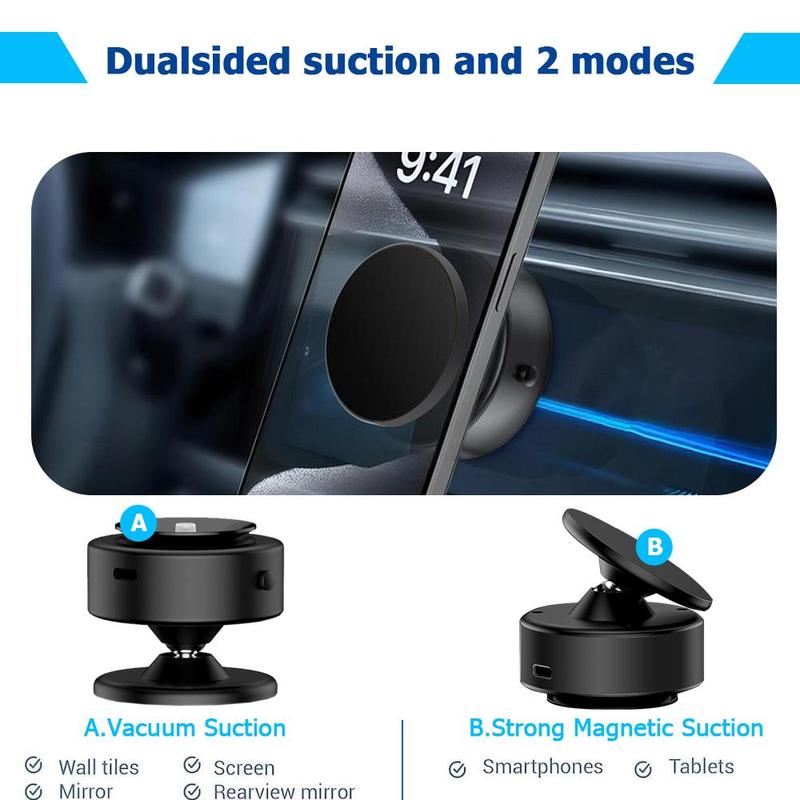 360° Rotatable Vacuum Magnetic Car Phone Holder, Magnetic Car Phone Holder, Universal Car Interior Accessories for iPhone & Android & All Smartphones