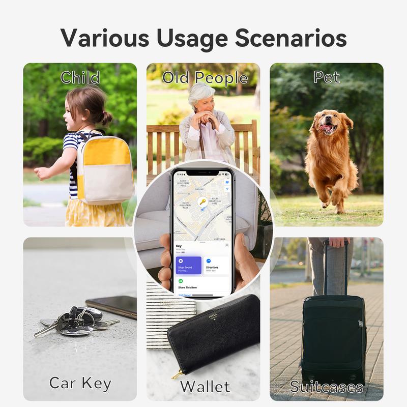 Key Finder, Wallet Tracker Works with Apple Find My (iOS only), Replaceable Battery, Water-Resistant, Bluetooth Item Finder for Bags, Luggage, Pets & Backpack airtag