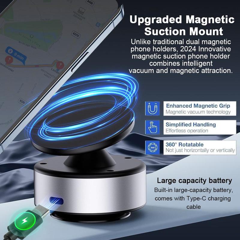 360° Rotatable Vacuum Magnetic Car Phone Holder, Magnetic Car Phone Holder, Universal Car Interior Accessories for iPhone & Android & All Smartphones