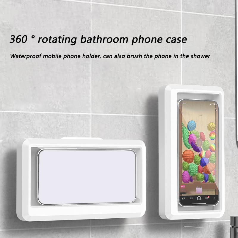 360° Rotating Bathroom Phone Case for Fall Gift, Wall Mounted Shower Phone Cases Holder, Waterproof Anti-fog Mobile Phone Stand, Tablet Watch Stand, Bathroom Accessories for Washroom Toilet, Bathroom Gadgets 2024