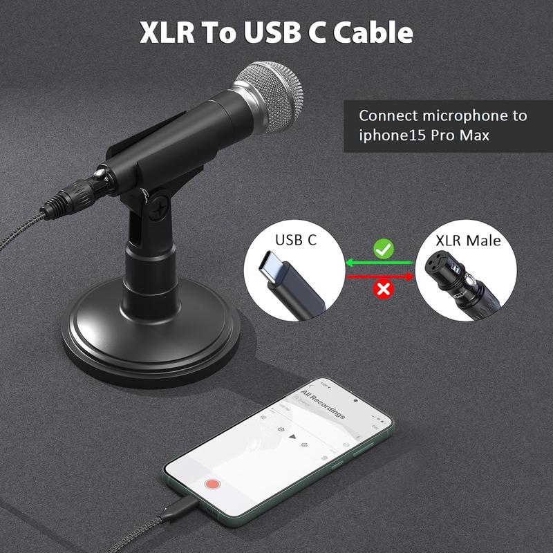 XLR to USB C  6ft, XLR to USB, USB C to XLR Female Microphone  Nylon Braided for  15, , , ,  Smartphone, Tablets, Notebooks