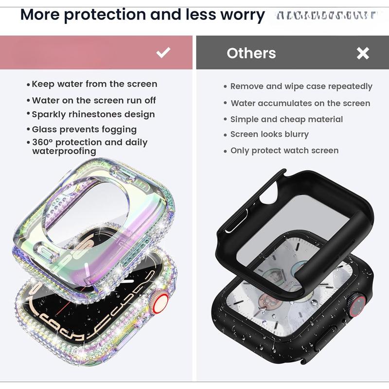 [2 in 1 for Waterproof Apple Watch Screen Protector Case SE 2nd Generation SE 6 5 4 40mm Accessories, iWatch Hard Diamond Front and Back Bumper Case with Tempered Glass Film, Bling Face Cover