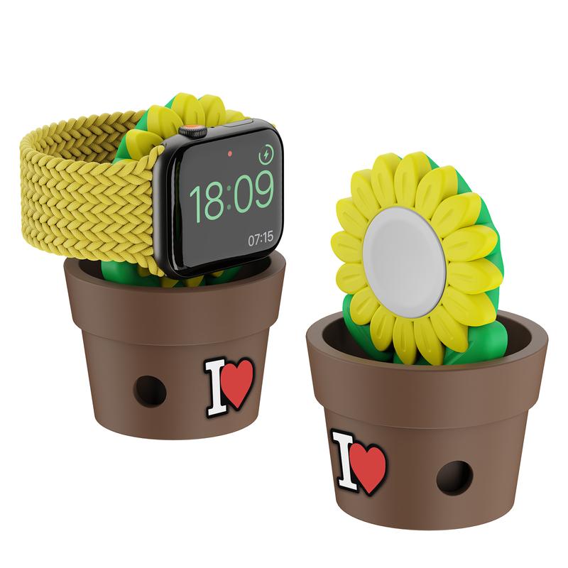 SIKAI Skin-Friendly Silicone Watch Stand Cute Plant Charger Holder for Apple Watch Ultra 9 8 7 6 5 4 3 2 SE Samsung Watch Ultra 7 6 5 FE 4 3 Wearable Wearable Christmas 2024 ornament  Chargeable Smart Watch