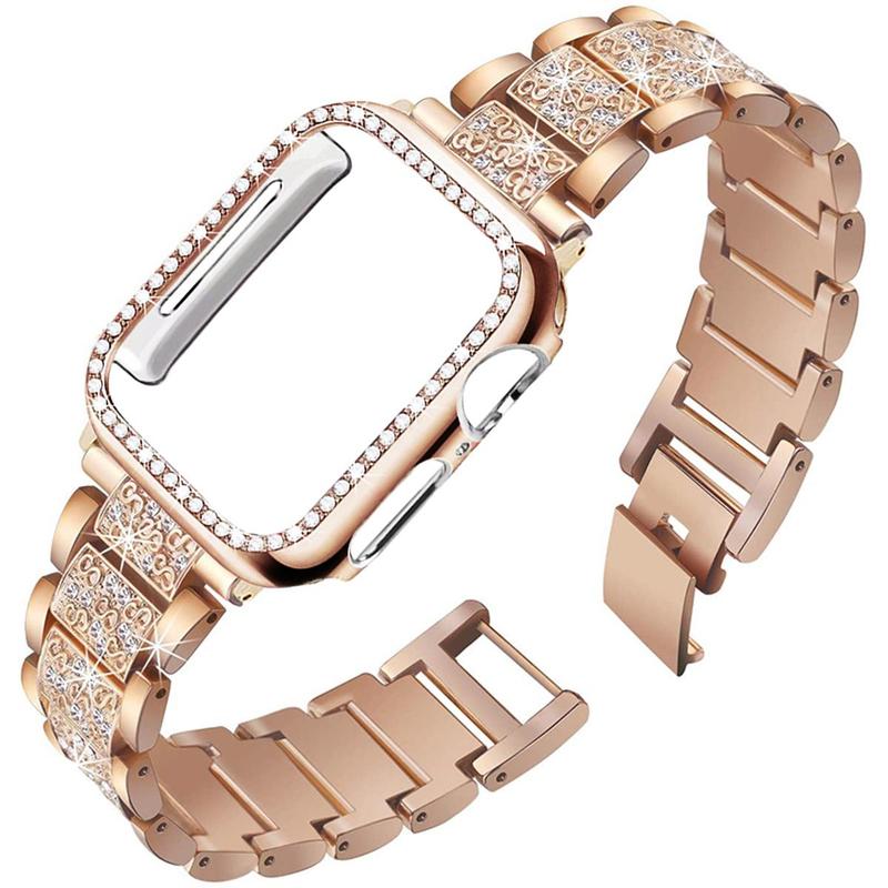 Women's Wearable Watch Accessories for Summer Gift, 1 Count Faux Rhinestone Decor Adjustable Alloy Watch Band & Watch Protective Case for Apple Watches, Watch Accessories for Apple Watch Series 8 7 6 SE 5 4