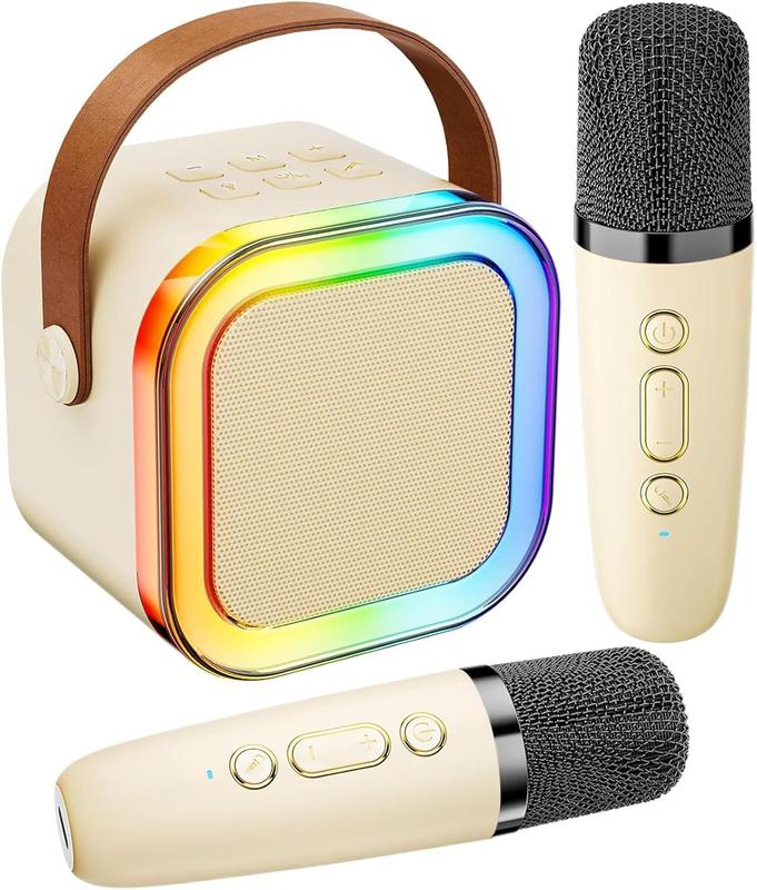 Mini karaoke machine suitable for children and adults, portable Bluetooth karaoke speaker with 2 wireless microphones, ideal gift for children aged 4-12 and above, perfect for birthday parties, families, and outdoor activities