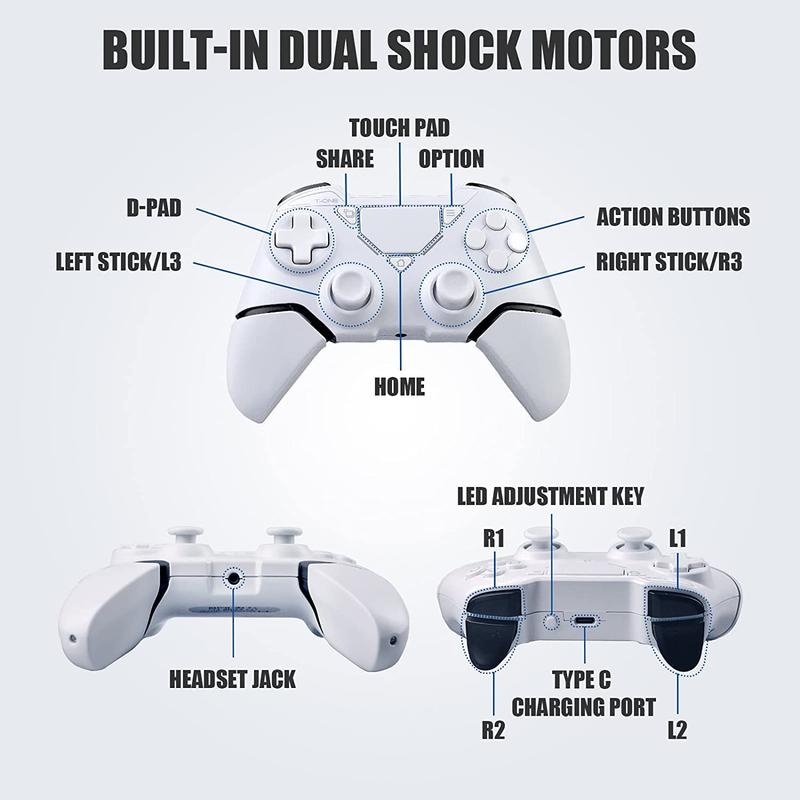 Wireless Controller for PS-4,Wireless Game Controller for PS-4 Pro Slim Console, with Dual Vibration 6-Axis Gyro Sensor Audio Function compatible for PC Platform (White) wireless gamepad