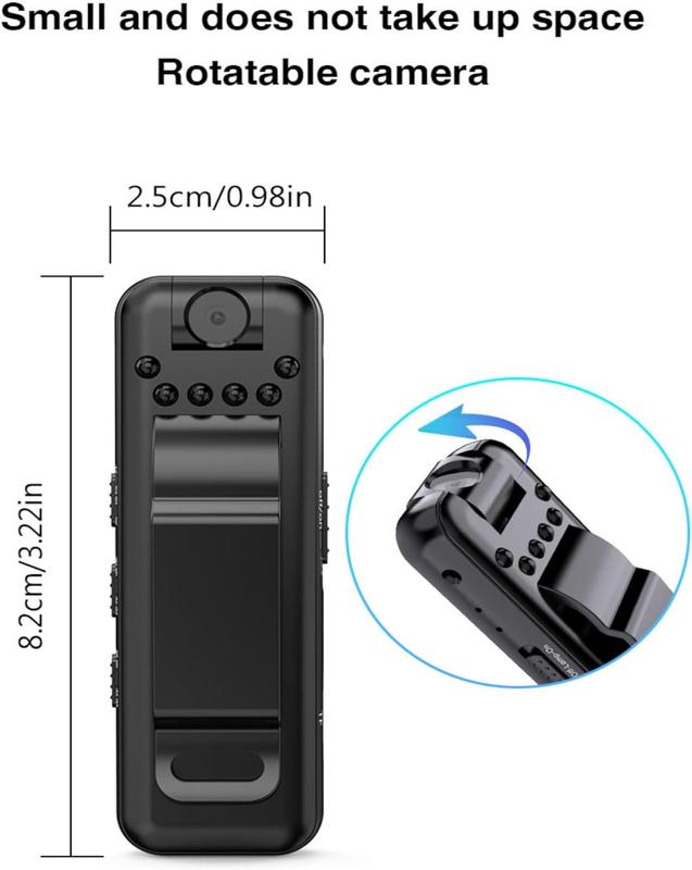 Portable Video Recorder, Mini Body Camera Video Recorder, Back Clip Pocket Camera, Infrared Night Vision, Small Camera for Home Outdoor Office Meeting Business Sports