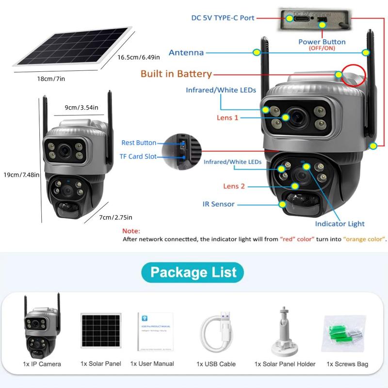 Solar Powered Security Camera, 2K Dual Lens Solar Security Camera with Wireless 2.4GHz WiFi, Outdoor Solar Powered Security Camera for Home Security