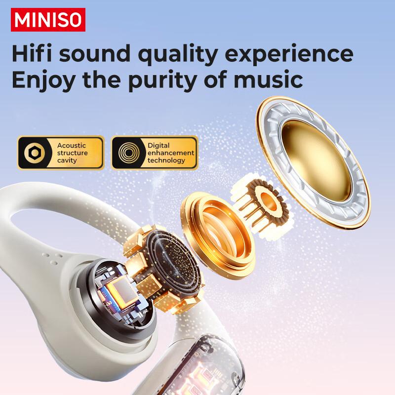 MINISO X81 Open-Ear Wireless Bluetooth Headset - Ear-Hook Sports Earphones with Noise Reduction, Waterproof, Hi-Fi Sound, and Stylish Bag Design, Featuring Mic and Air Conduction Audio Technology