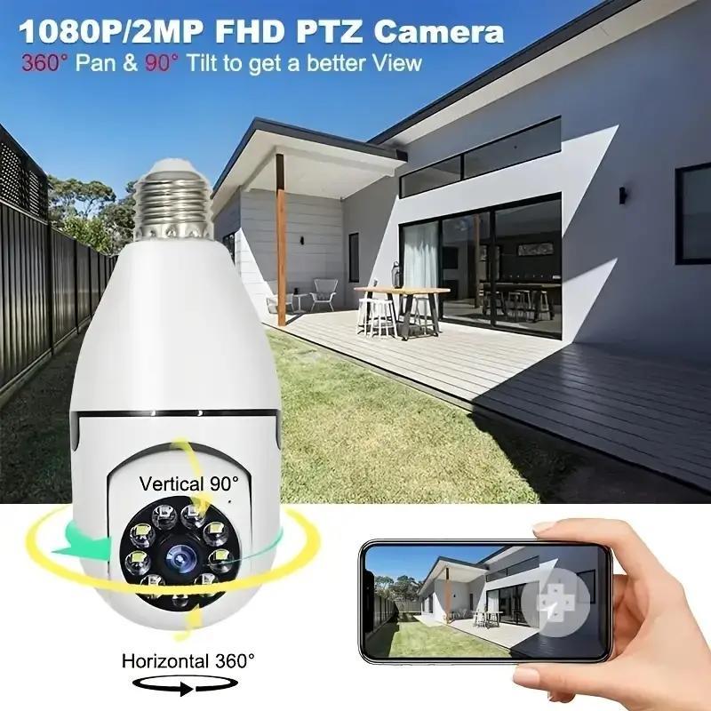 2.4G WiFi Wireless Security Camera, 1 Count E27 360° Bulb Surveillance Camera with Night Vision, Automatic Humanoid Tracking Camera for Home Security