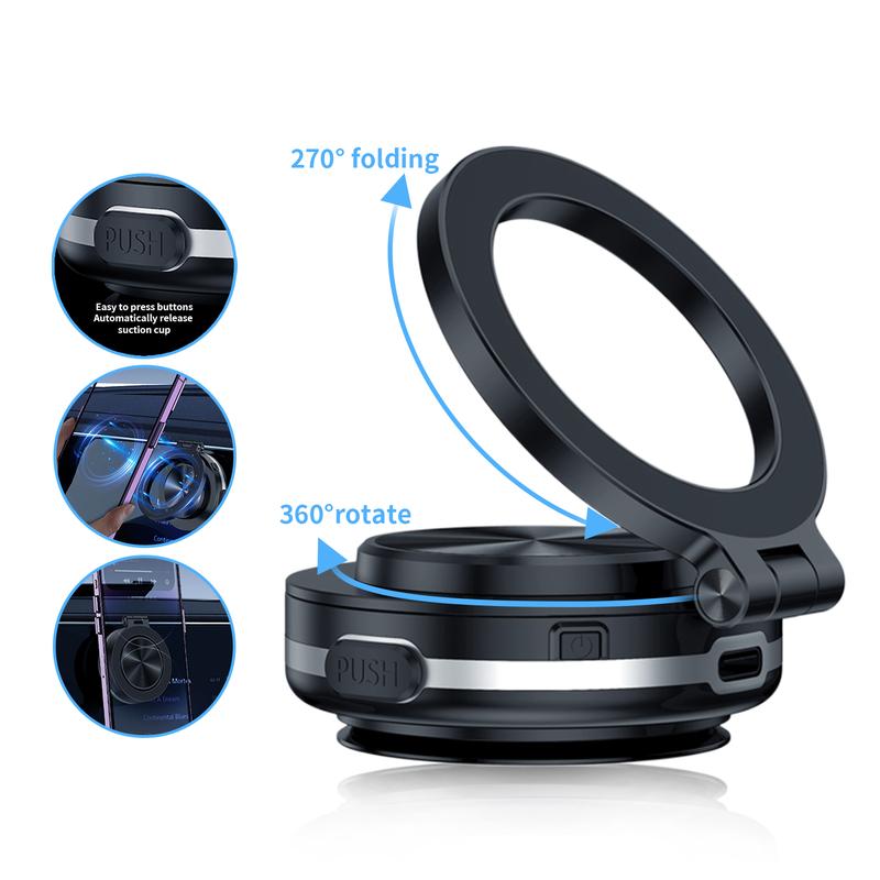 Electric Vacuum Magnetic Car Phone Mount - 360° Rotating Magnetic Phone Holder,Strong Magnetic Grip for Car Kitchen Mirro Gym Bath Shower Compatible with iPhone & Android (Black)