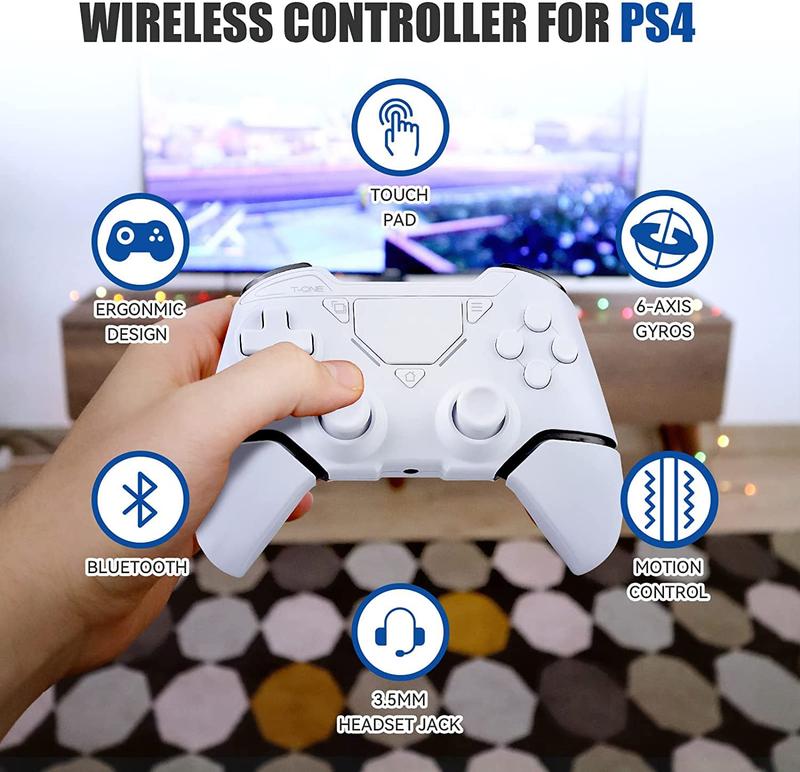 Wireless Controller for PS-4,Wireless Game Controller for PS-4 Pro Slim Console, with Dual Vibration 6-Axis Gyro Sensor Audio Function compatible for PC Platform (White) wireless gamepad