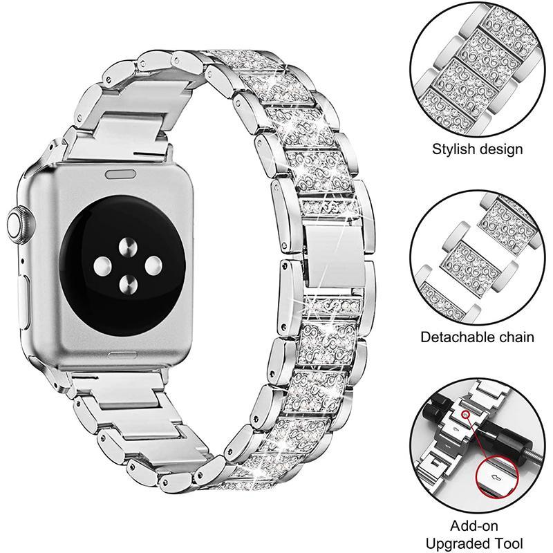 Women's Wearable Watch Accessories for Summer Gift, 1 Count Faux Rhinestone Decor Adjustable Alloy Watch Band & Watch Protective Case for Apple Watches, Watch Accessories for Apple Watch Series 8 7 6 SE 5 4