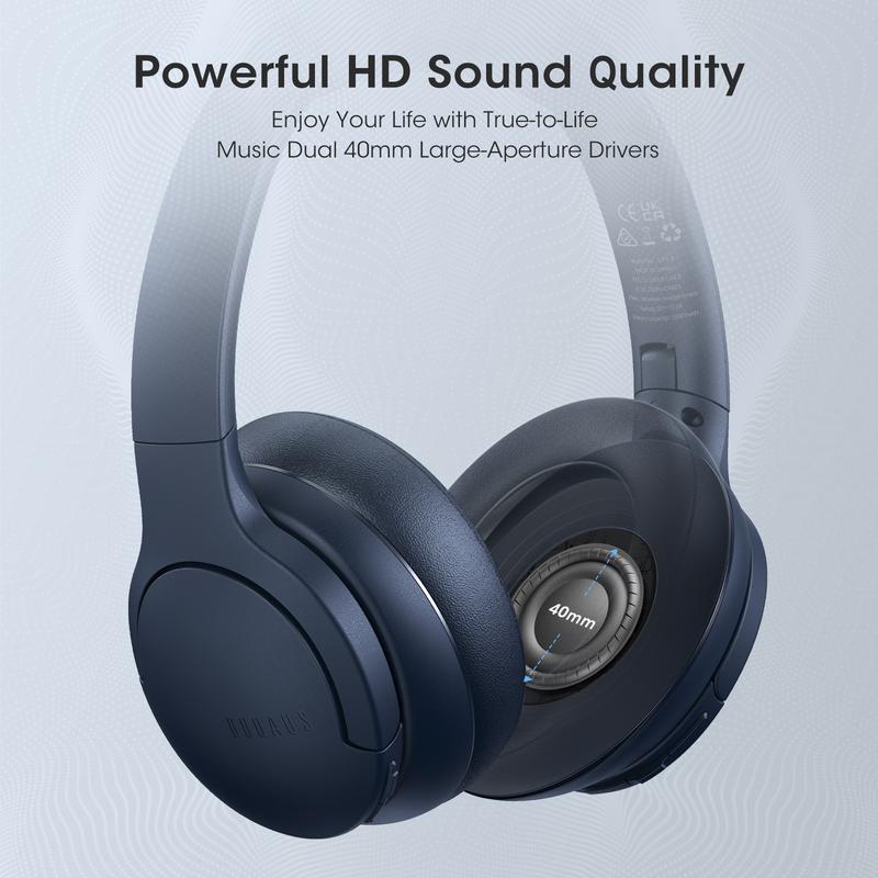 DOQAUS Bluetooth Headphones Over Ear, 90H Playtime Bluetooth 5.3 Wireless Headphones 3 EQ Modes, Built-in HD Mic, HiFi Stereo Sound,Deep Bass,Memory Foam Ear Cups for Phone PC gym Workout