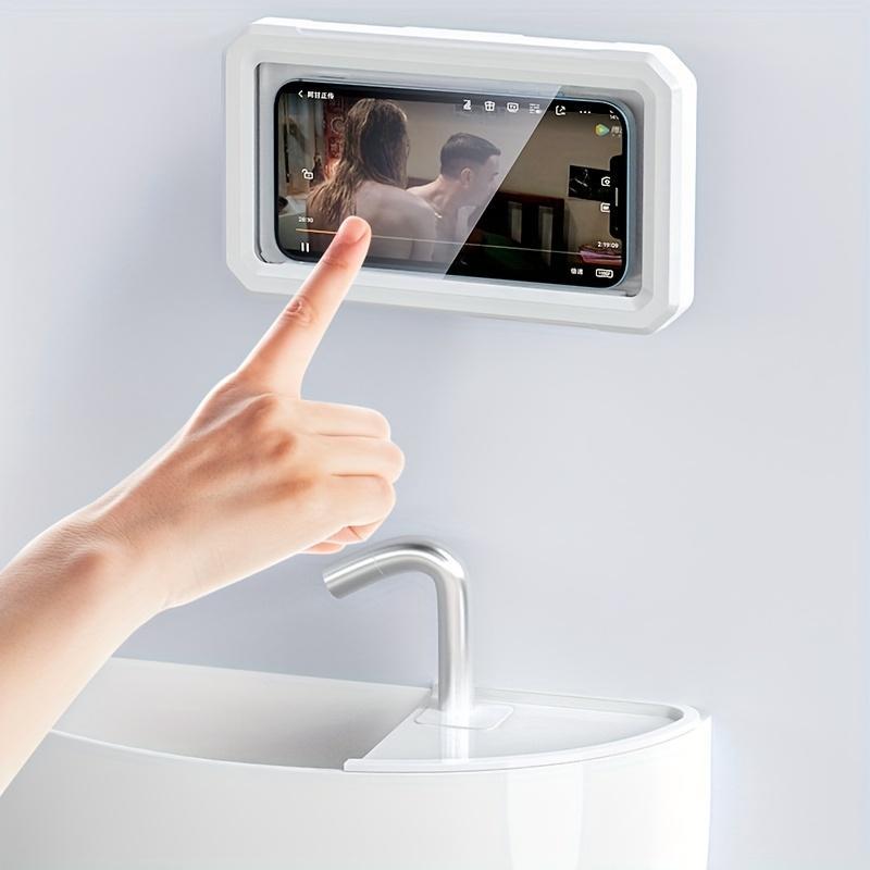 Shower Phone Holder, 360 Degree Rotation Splashproof Phone Holder Case, Mounted on Bathroom Bathtub Kitchen Wall, Suitable for iPhone