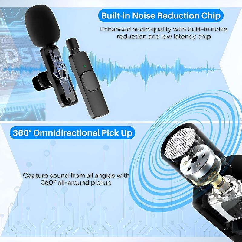 Mini Wireless Lavalier Microphone for iPhone, iPad, Android - 2 Pack Professional Lapel Phone Microphones for Live Interview Podcast Vlog