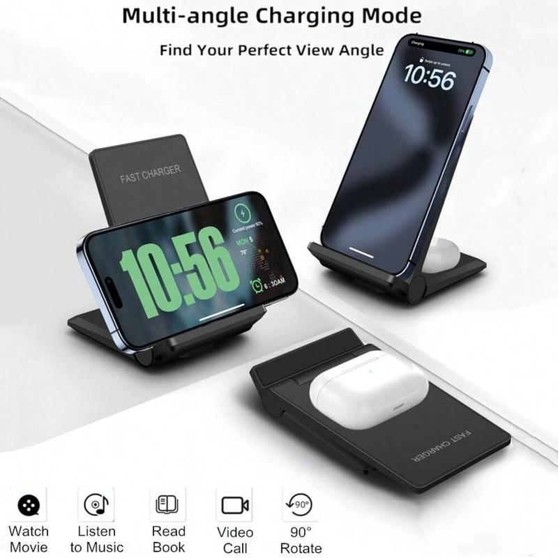 Wireless Charger Foldable 2 in 1 Wireless Charging Station for iPhone 16 15 14,Apple Airpods,Dual Fast Charge Stand Pad For Samsung Galaxy Series