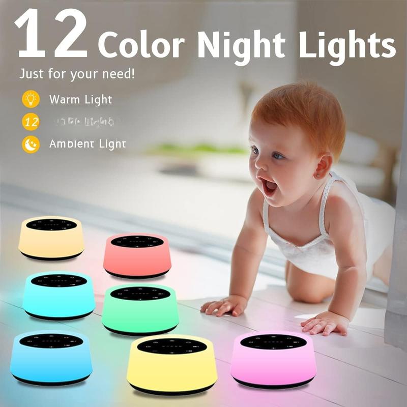 Sound Machine and White Noise Machine with 30 Soothing Sounds with 12 Colors  Night Light with Memory Function (Black)