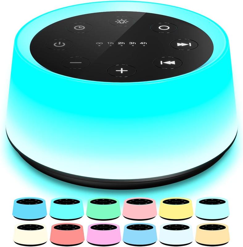 Sound Machine and White Noise Machine with 30 Soothing Sounds with 12 Colors  Night Light with Memory Function (Black)