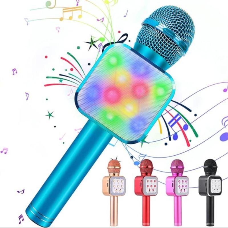 Wireless Microphone, USB Rechargeable LED Light Microphone, Professional BT Microphone for Live Performance, Music Recording, Singing, Karaoke, Party